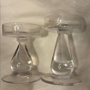Elegant HEAVY Pillar Candle Holders W/Bulbous Clear Center Stem FAT Stable Base